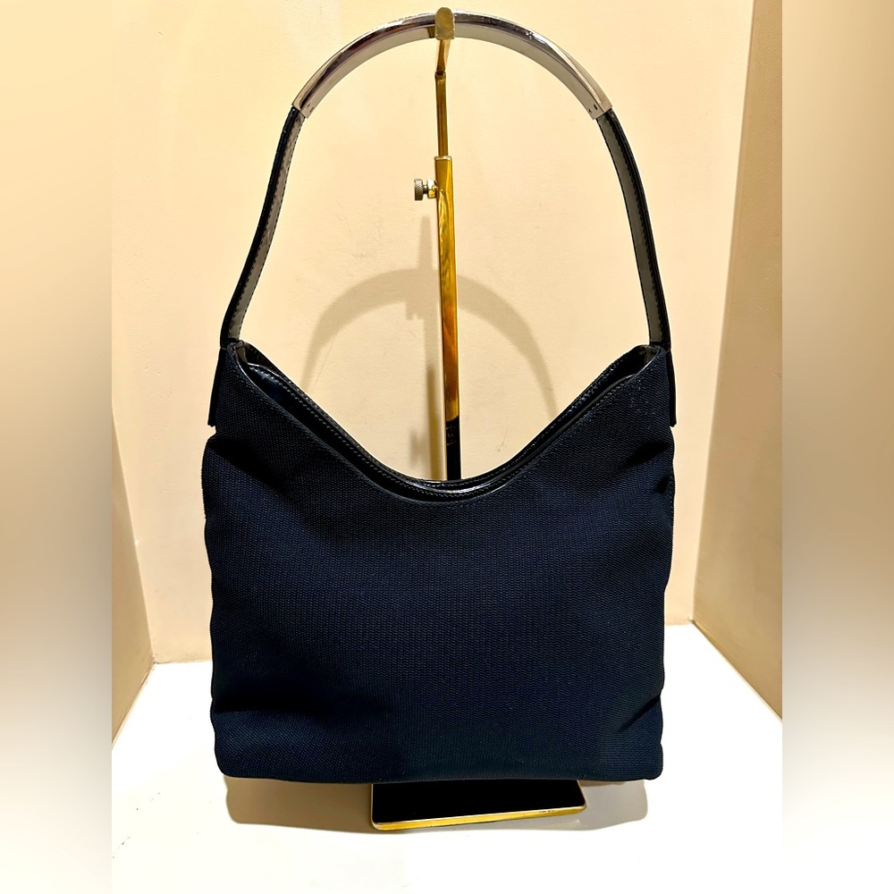 Gucci Black Nylon Woven Hobo Bag w/metal Handle
